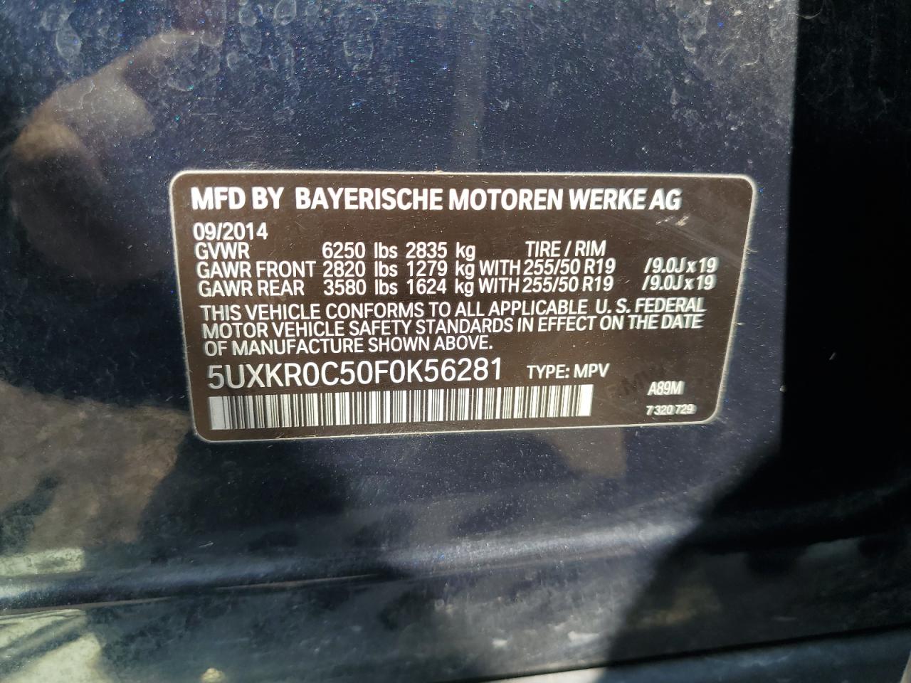 2015 BMW X5 xDrive35I VIN: 5UXKR0C50F0K56281 Lot: 63379575