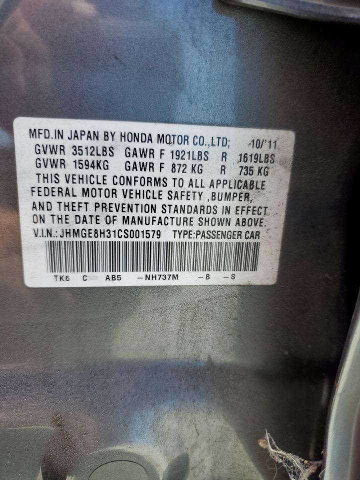 2012 Honda Fit VIN: JHMGE8H31CS001579 Lot: 63913235