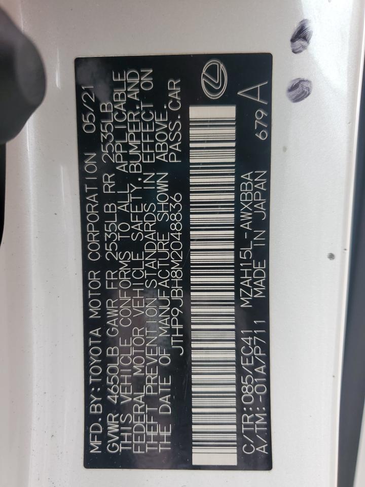 2021 Lexus Ux 250H VIN: JTHP9JBH8M2048836 Lot: 63264695
