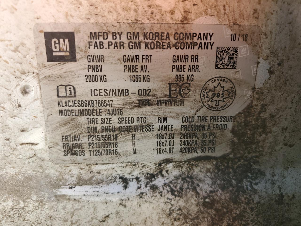 2019 Buick Encore Preferred VIN: KL4CJESB6KB766547 Lot: 63051475