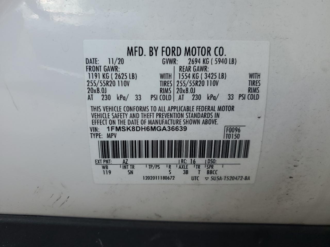 2021 Ford Explorer Xlt VIN: 1FMSK8DH6MGA36639 Lot: 64109175