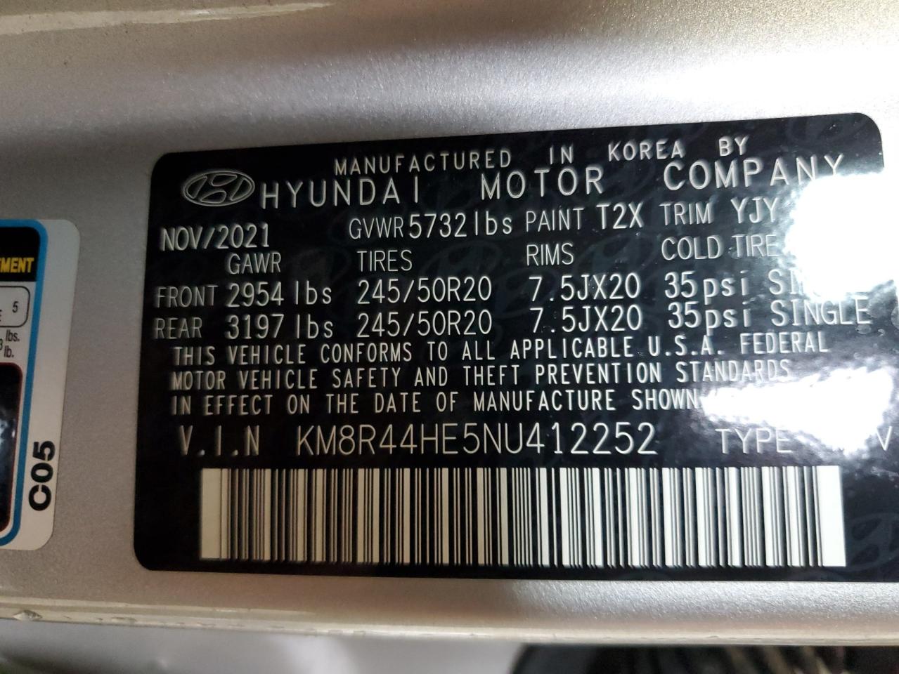 2022 Hyundai Palisade Sel VIN: KM8R44HE5NU412252 Lot: 64800105