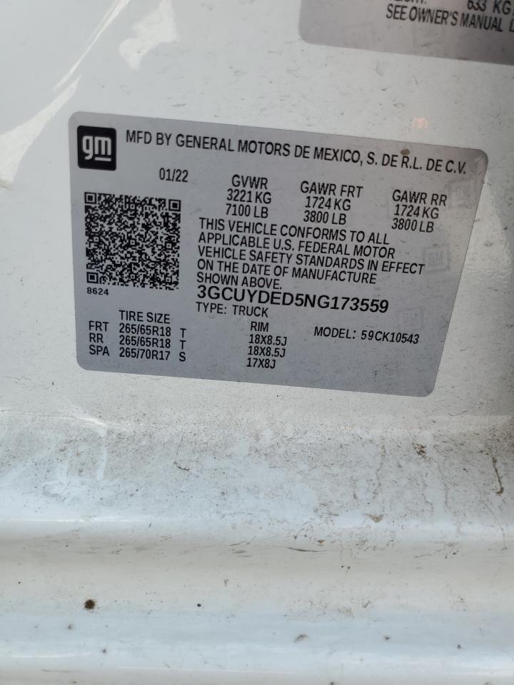 2022 Chevrolet Silverado Ltd K1500 Lt VIN: 3GCUYDED5NG173559 Lot: 64784995