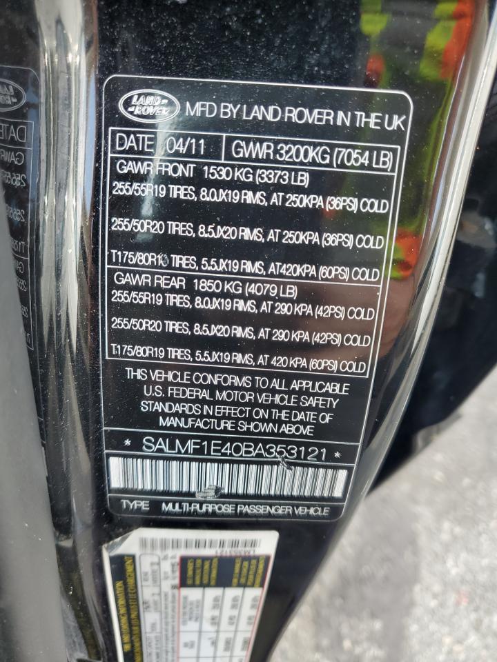 2011 Land Rover Range Rover Hse Luxury VIN: SALMF1E40BA353121 Lot: 63082295