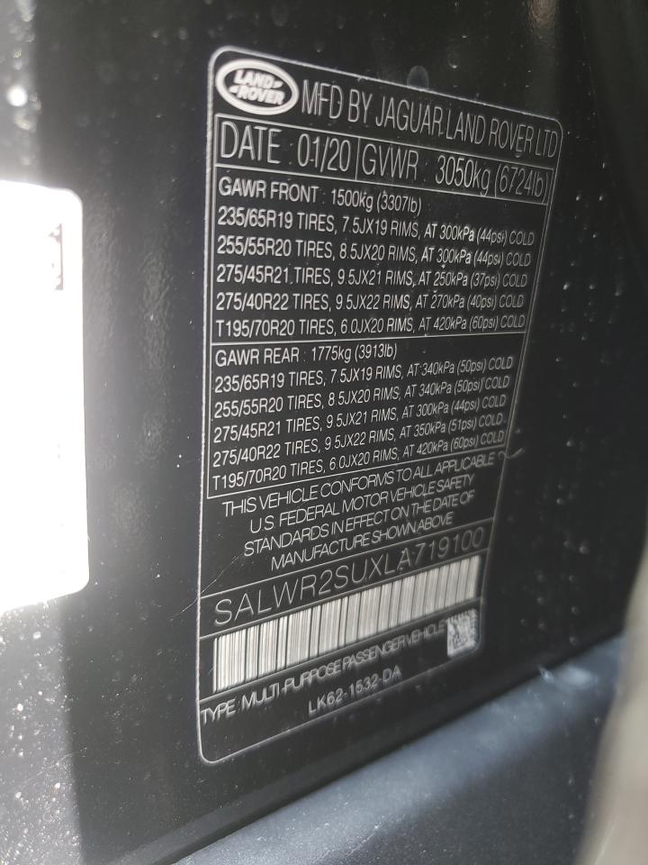 2020 Land Rover Range Rover Sport Hse VIN: SALWR2SUXLA719100 Lot: 64001465