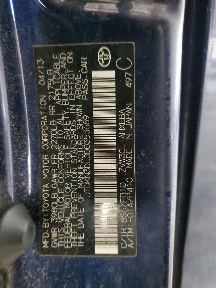 2013 Toyota Prius VIN: JTDKN3DU0D0353689 Lot: 64216395
