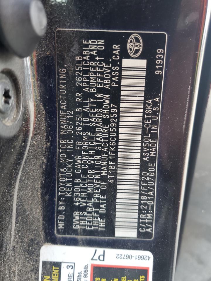 4t1bf1fk6cu592597 4T1BF1FK6CU592597 2012 Toyota Camry Base