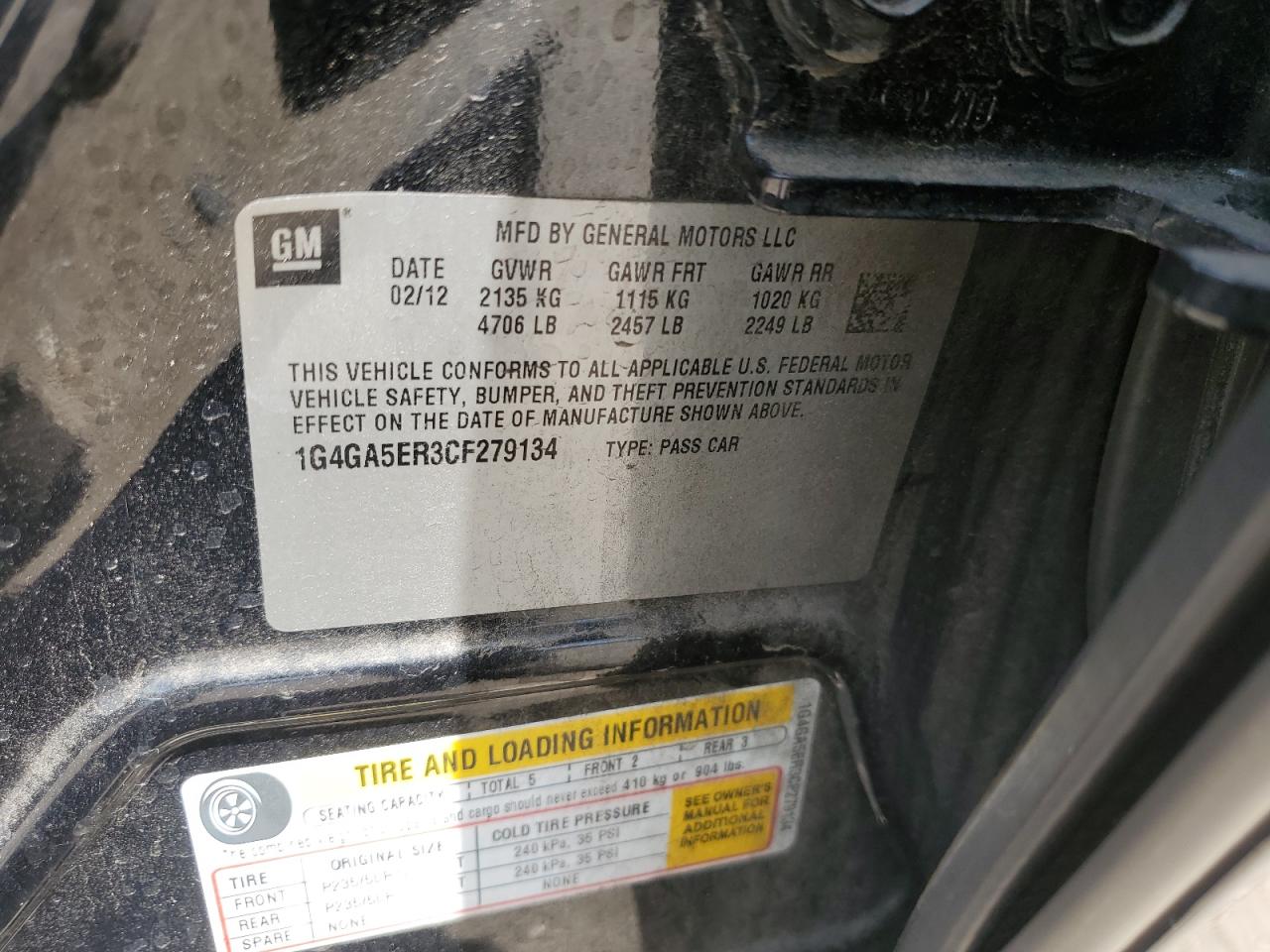 2012 Buick Lacrosse VIN: 1G4GA5ER3CF279134 Lot: 64099125