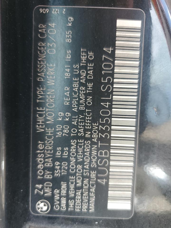 2004 BMW Z4 2.5 VIN: 4USBT33504LS51074 Lot: 64272945