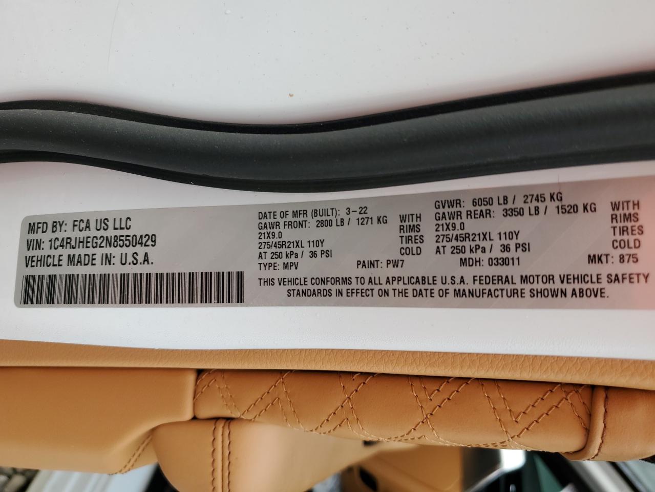 2022 Jeep Grand Cherokee Summit VIN: 1C4RJHEG2N8550429 Lot: 65156515