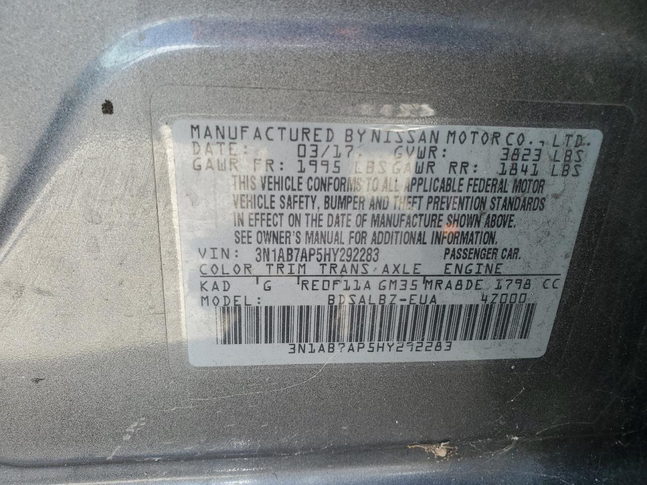 2017 Nissan Sentra S VIN: 3N1AB7AP5HY292283 Lot: 64947555