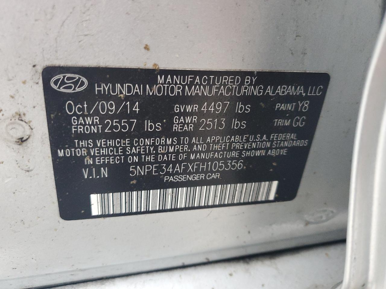 2015 Hyundai Sonata Sport VIN: 5NPE34AFXFH105356 Lot: 63074905