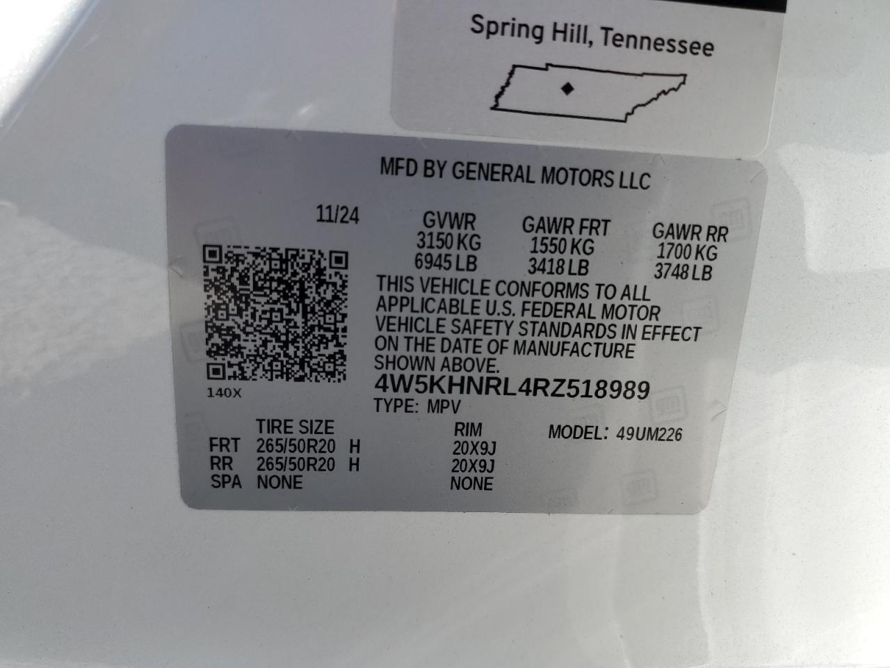 2024 Acura Zdx A-Spec VIN: 4W5KHNRL4RZ518989 Lot: 63630965