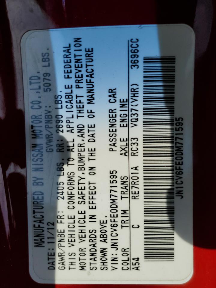2013 Infiniti G37 Sport VIN: JN1CV6FE0DM771595 Lot: 62785995