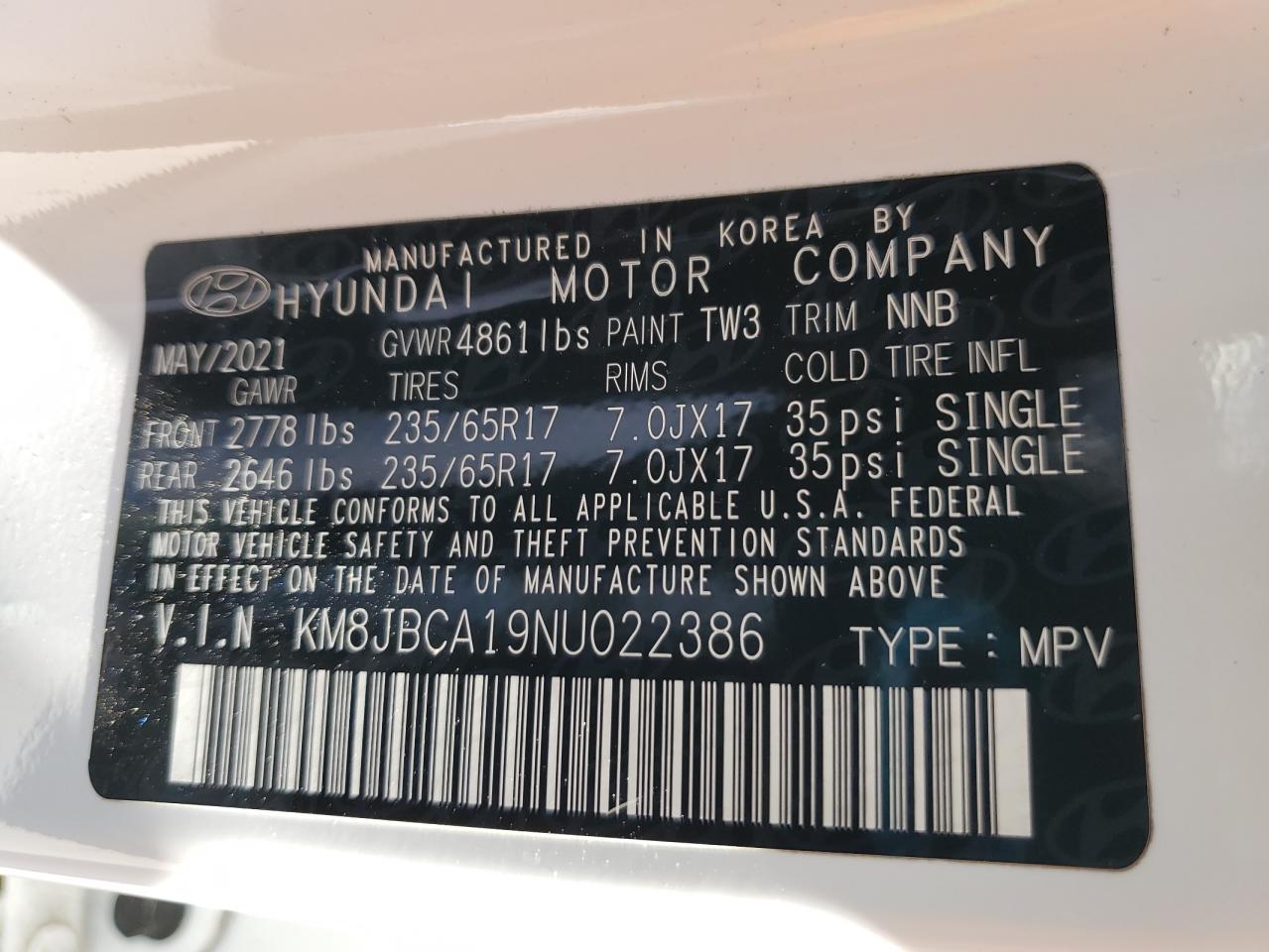 km8jbca19nu022386 KM8JBCA19NU022386 2022 Hyundai Tucson Blue