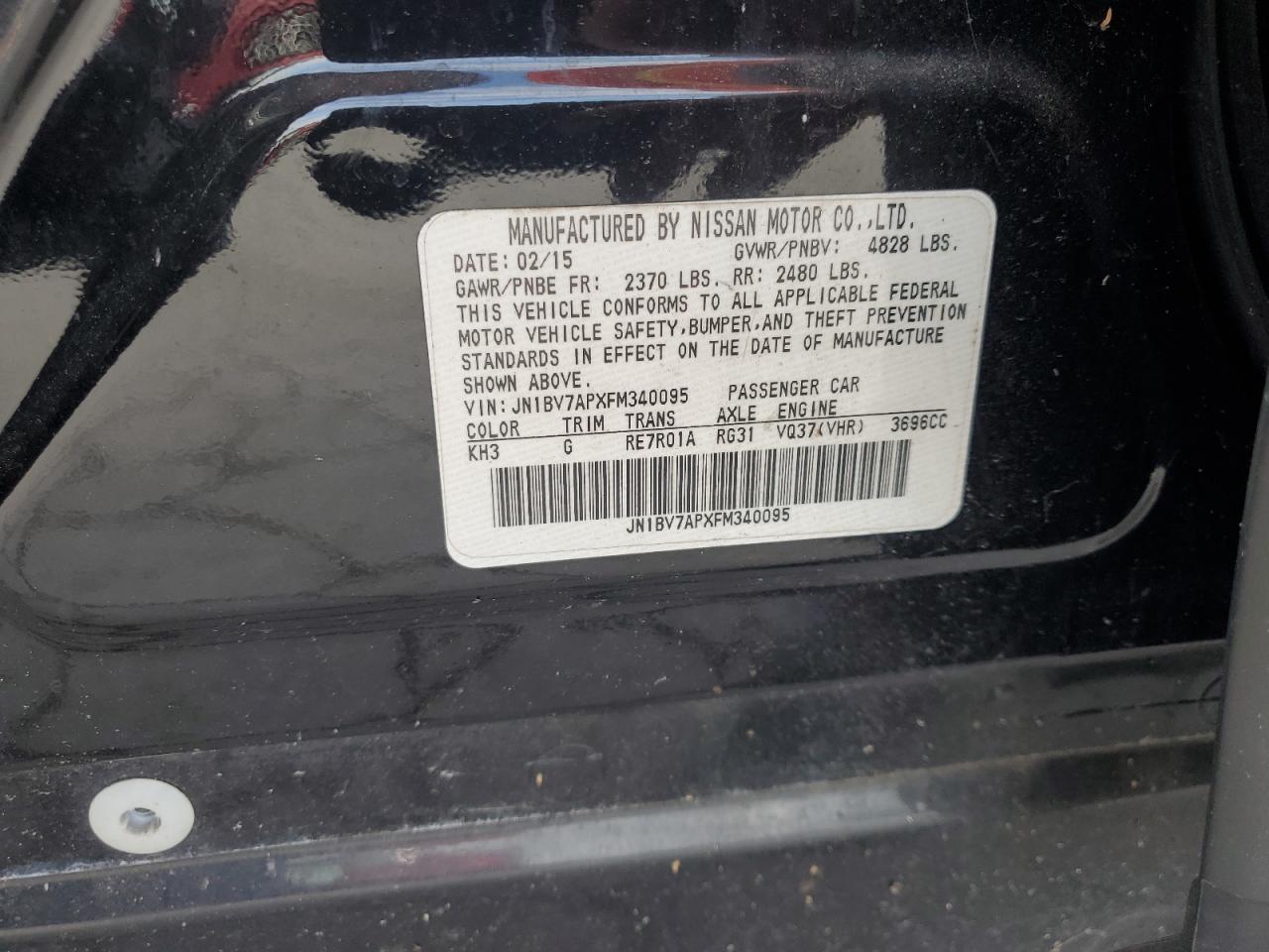 2015 Infiniti Q50 Base VIN: JN1BV7APXFM340095 Lot: 64397395