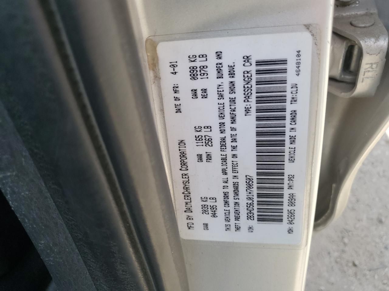 2001 Dodge Intrepid Es VIN: 2B3HD56J01H700507 Lot: 64757435