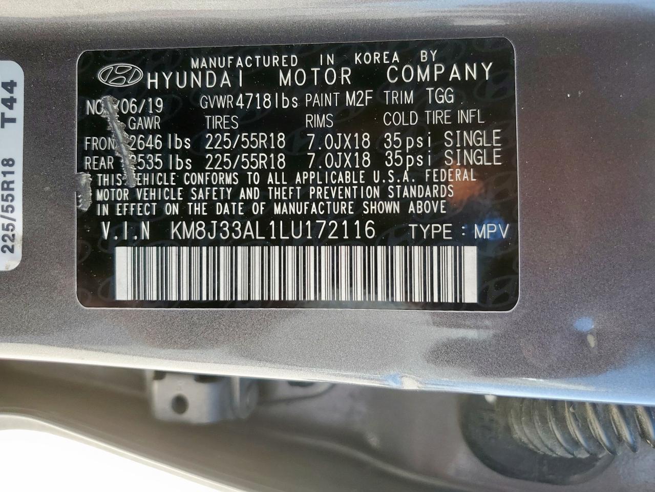 2020 Hyundai Tucson Limited VIN: KM8J33AL1LU172116 Lot: 64653475
