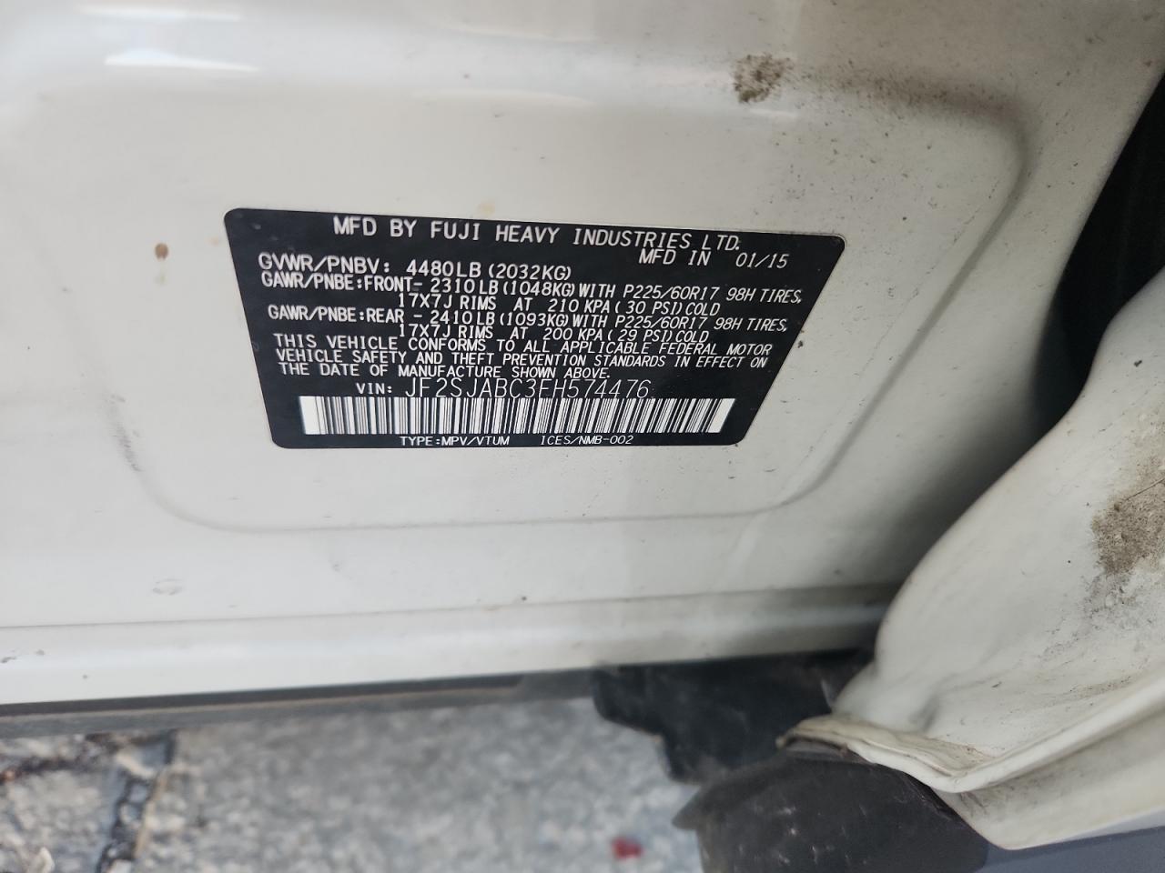 2015 Subaru Forester 2.5I VIN: JF2SJABC3FH574476 Lot: 64213855