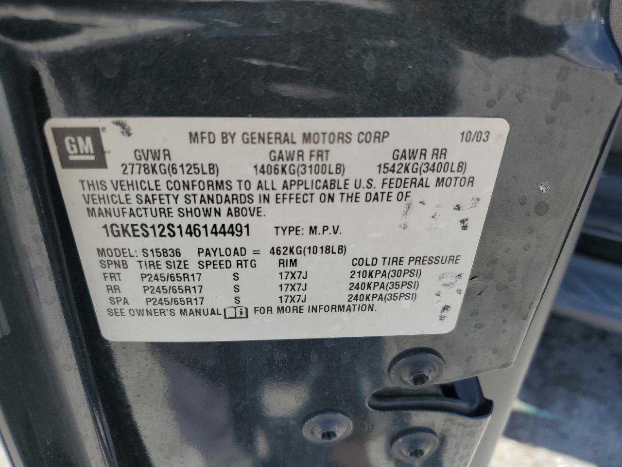 2004 GMC Envoy Xuv VIN: 1GKES12S146144491 Lot: 63460705