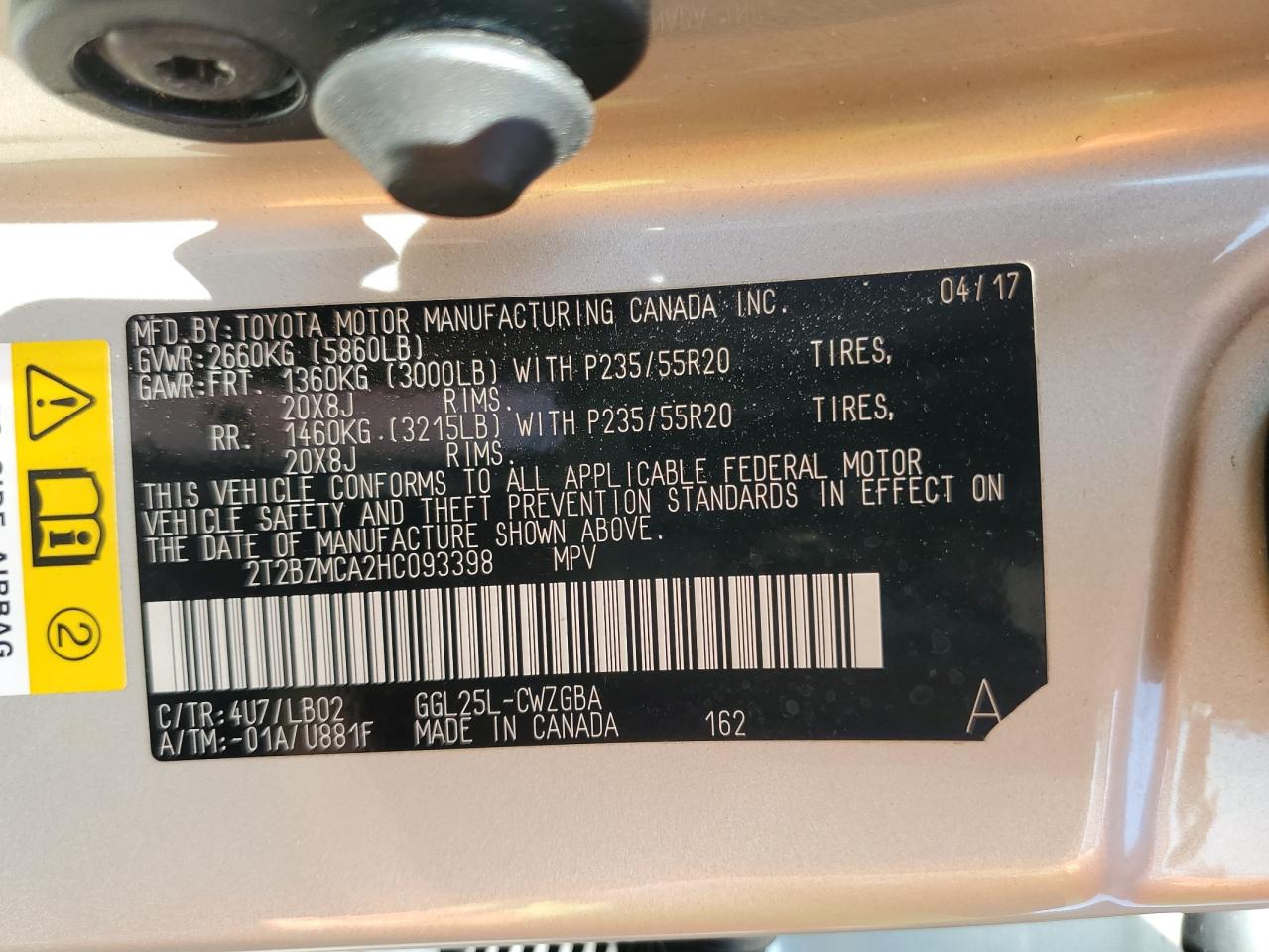 2017 Lexus Rx 350 Base VIN: 2T2BZMCA2HC093398 Lot: 64925495