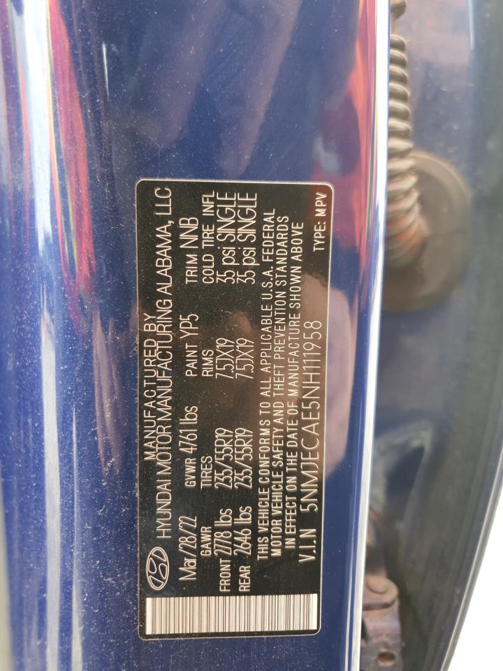 2022 Hyundai Tucson Limited VIN: 5NMJECAE5NH111958 Lot: 63375305