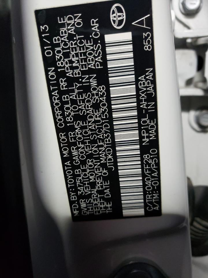 2013 Toyota Prius C VIN: JTDKDTB37D1530438 Lot: 65656895