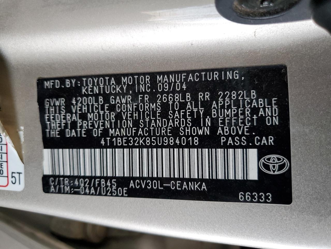 2005 Toyota Camry Le VIN: 4T1BE32K85U984018 Lot: 64842255
