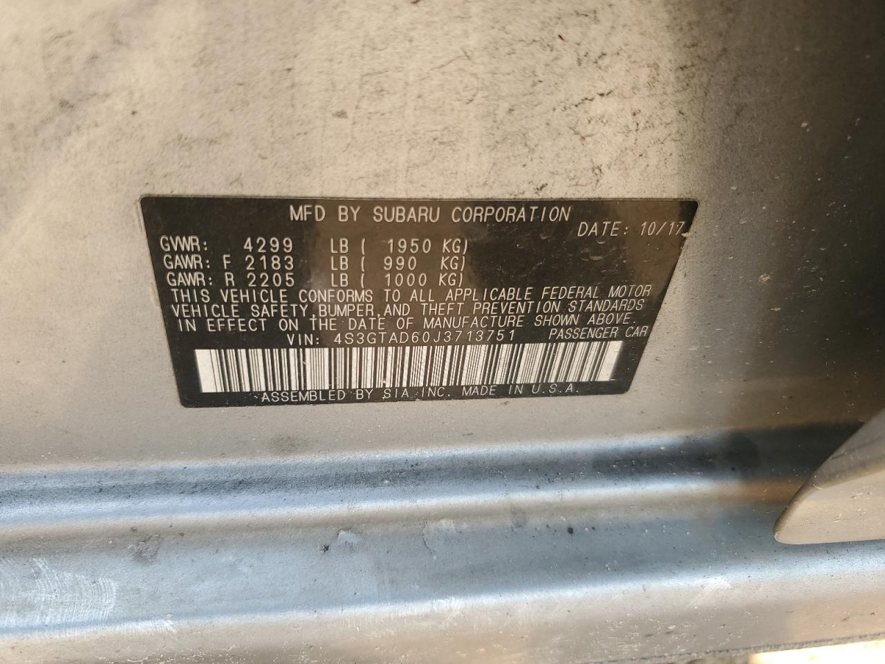 2018 Subaru Impreza Premium Plus VIN: 4S3GTAD60J3713751 Lot: 62920875