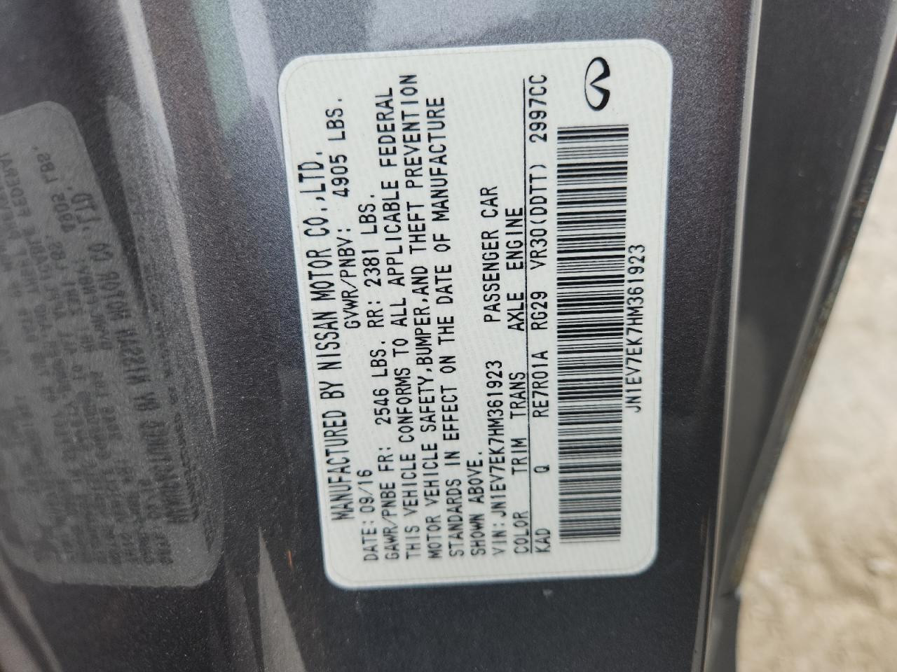 2017 Infiniti Q60 Premium VIN: JN1EV7EK7HM361923 Lot: 63214145