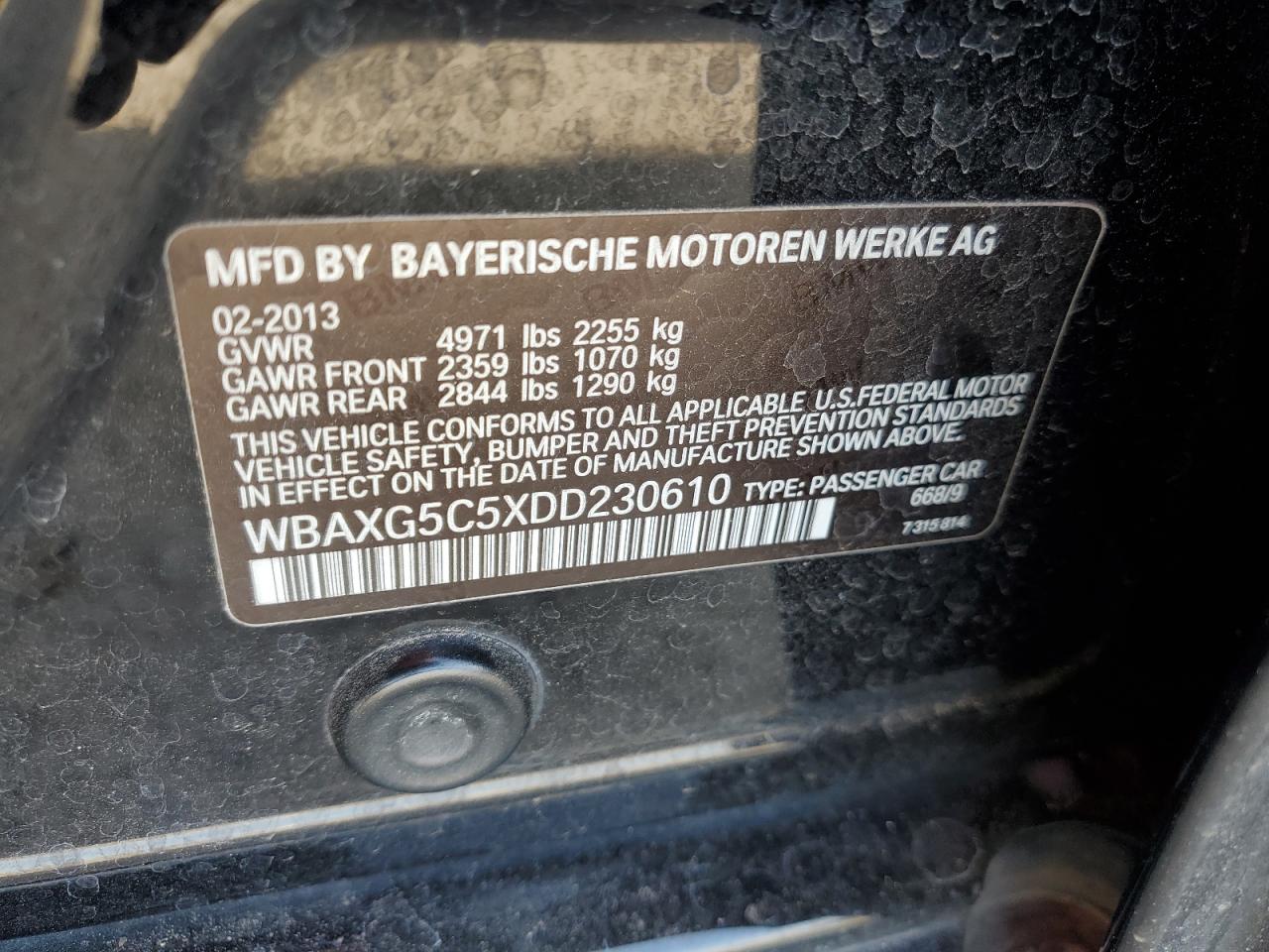 2013 BMW 528 I VIN: WBAXG5C5XDD230610 Lot: 64290715