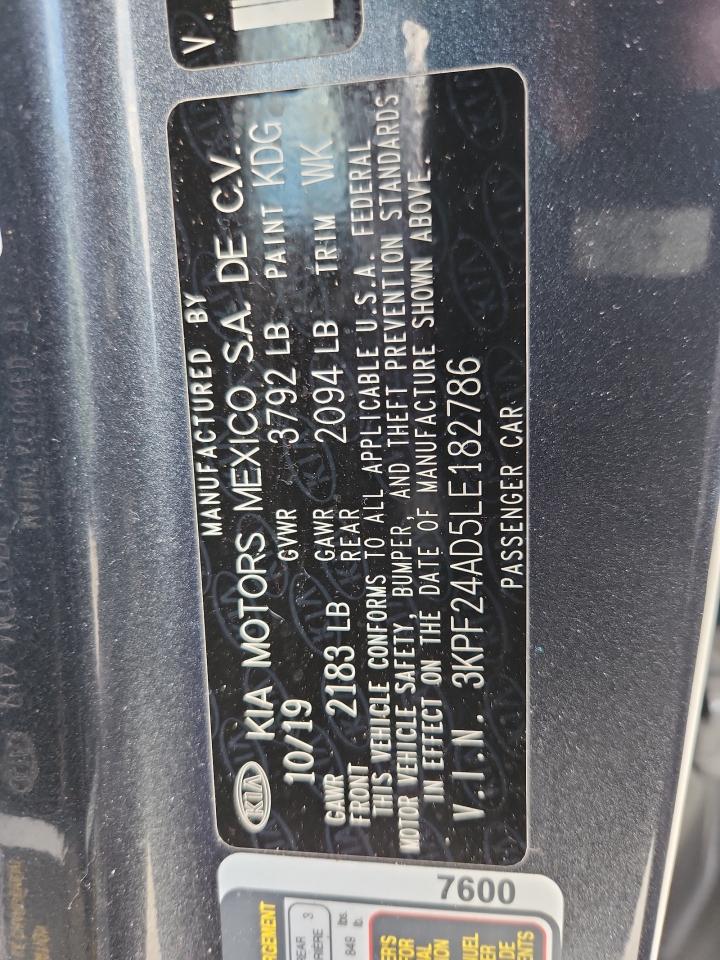 2020 Kia Forte Fe VIN: 3KPF24AD5LE182786 Lot: 65093325