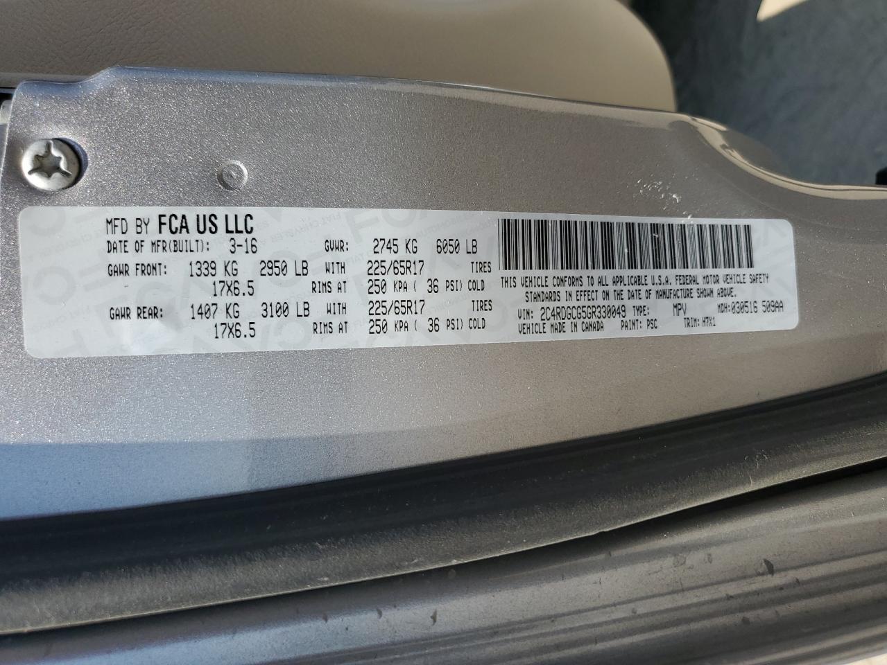 2016 Dodge Grand Caravan Sxt VIN: 2C4RDGCG5GR330049 Lot: 64740945