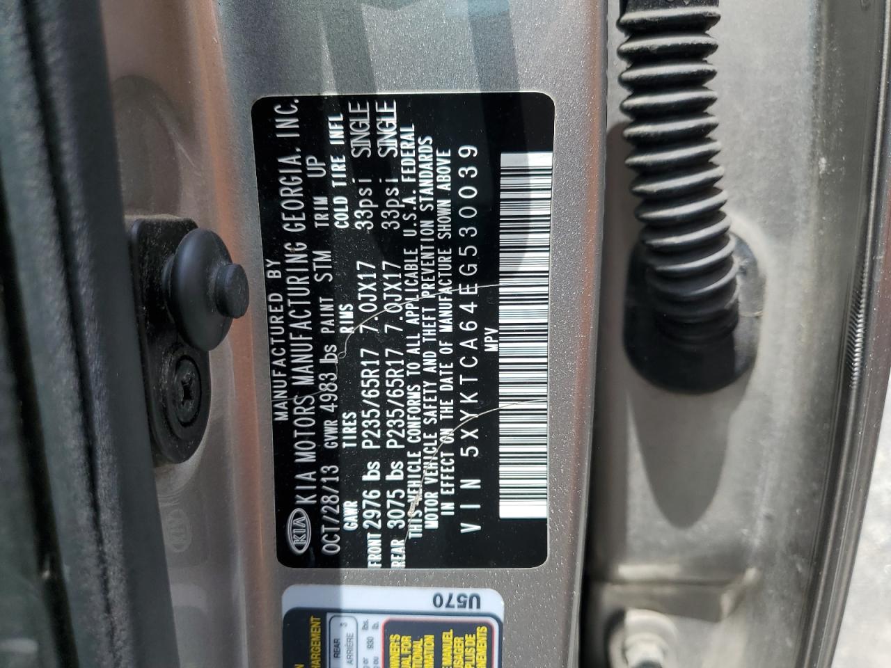 2014 Kia Sorento Lx VIN: 5XYKTCA64EG530039 Lot: 65206885