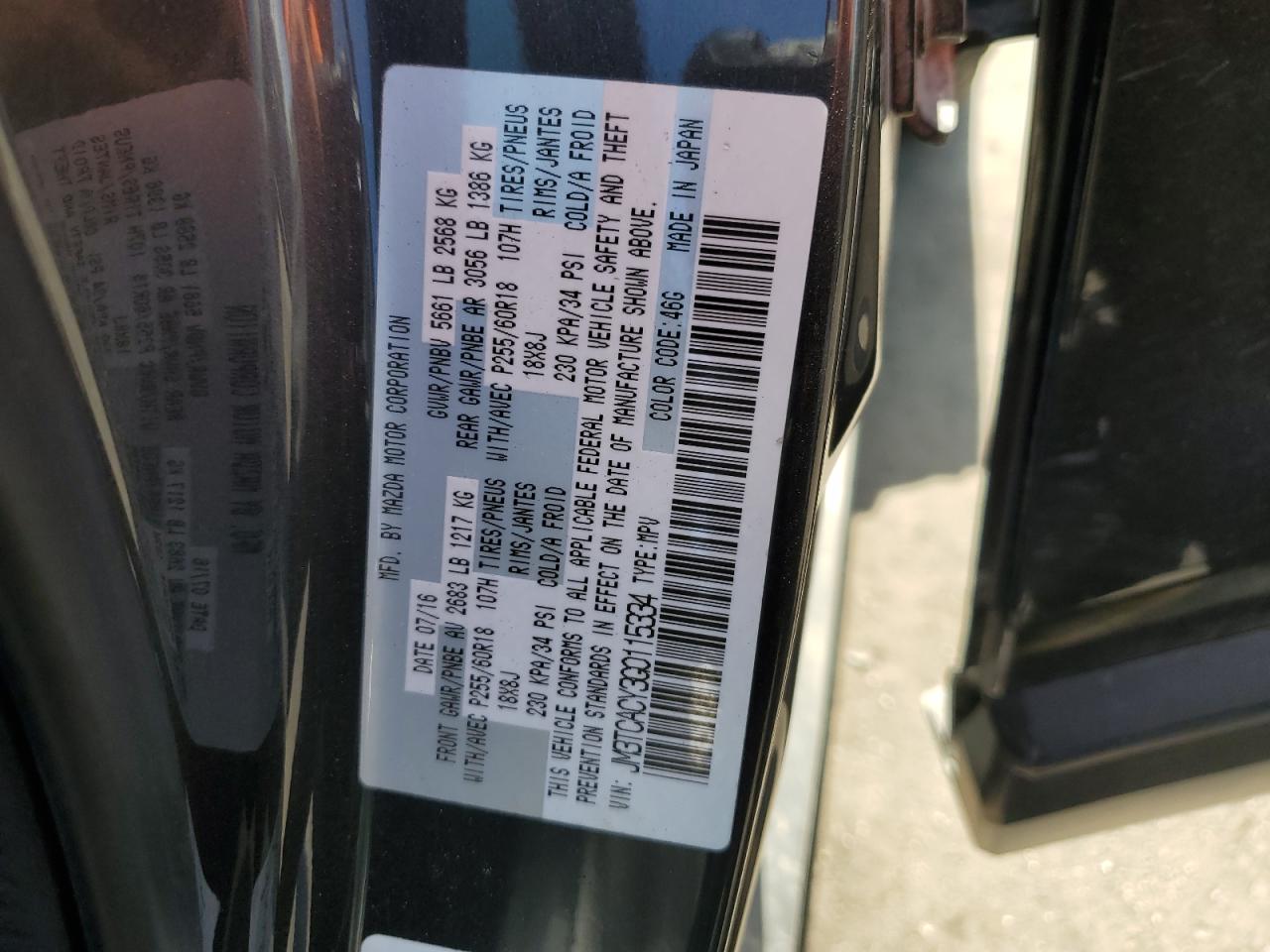 2016 Mazda Cx-9 Touring VIN: JM3TCACY3G0115334 Lot: 64129265