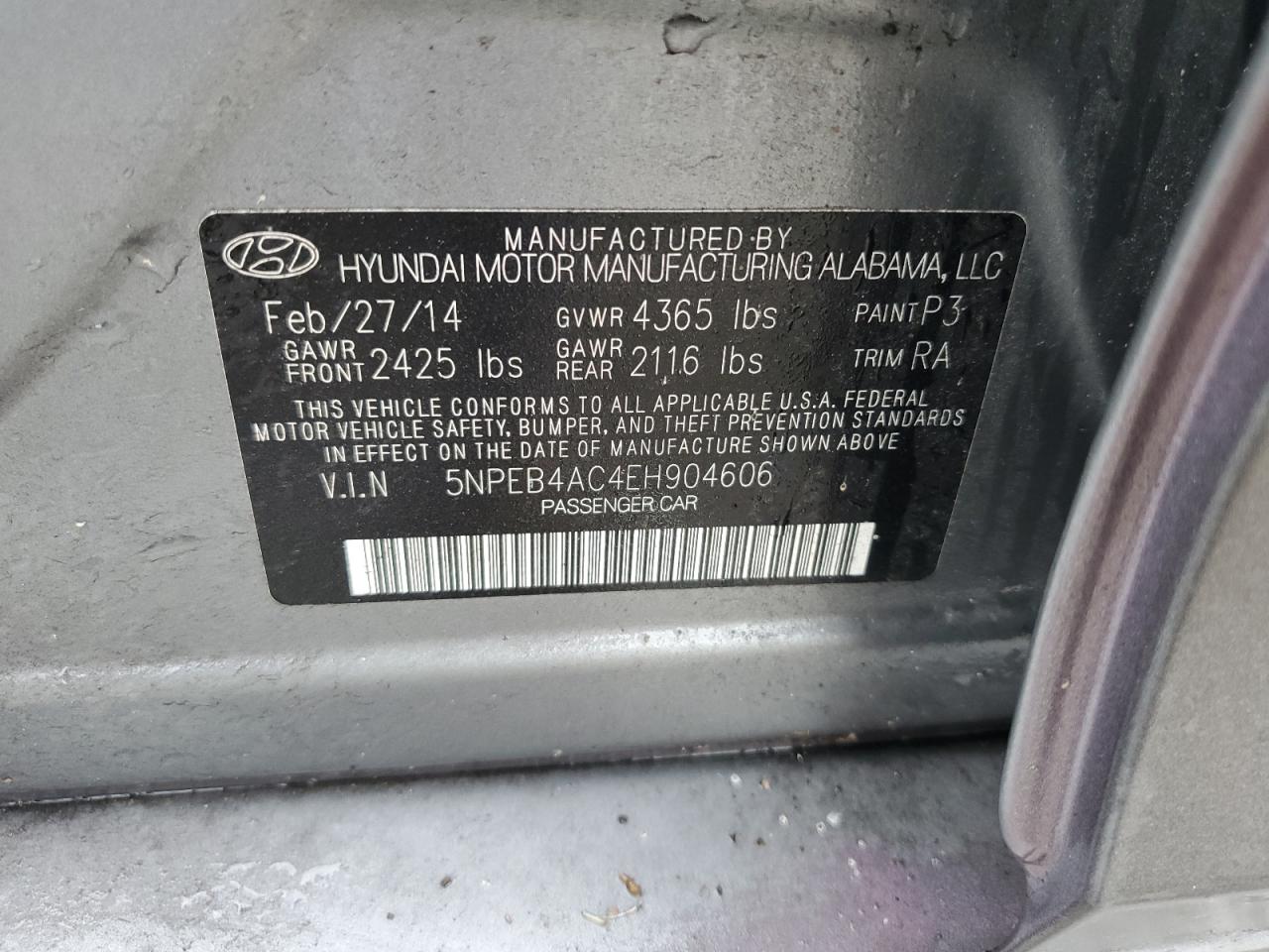 2014 Hyundai Sonata Gls VIN: 5NPEB4AC4EH904606 Lot: 65269875