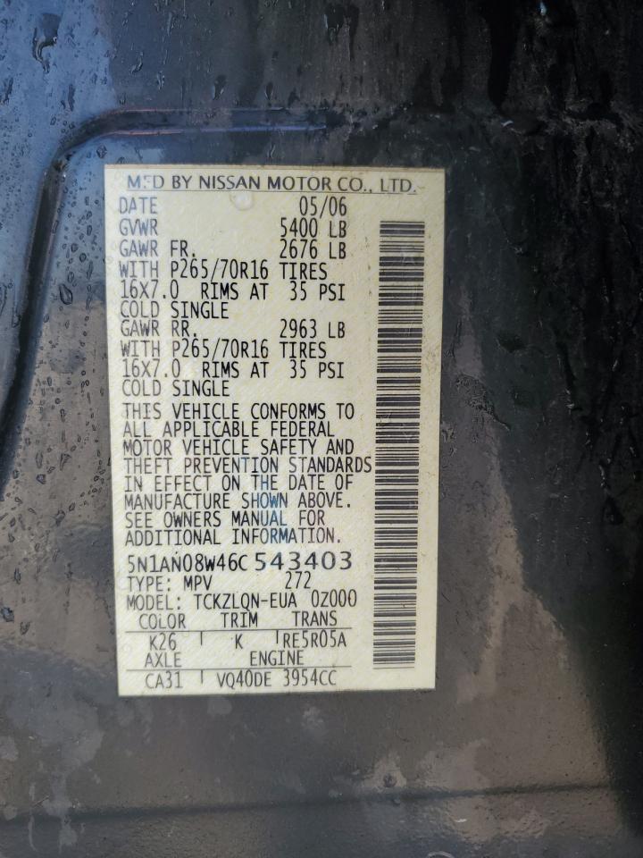 2006 Nissan Xterra Off Road VIN: 5N1AN08W46C543403 Lot: 64398405