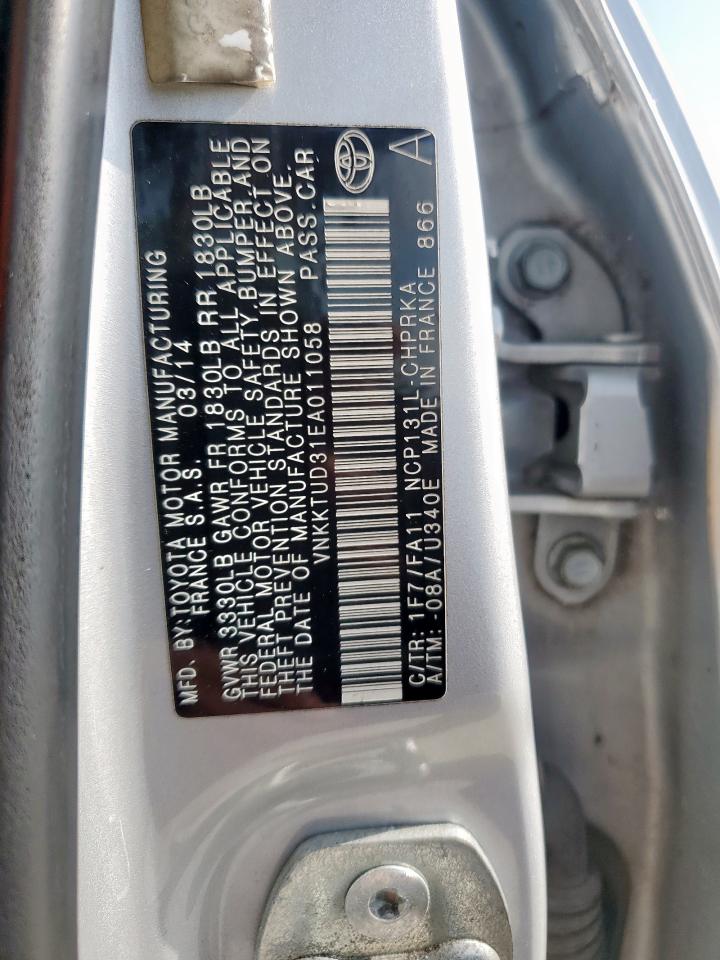 2014 Toyota Yaris VIN: VNKKTUD31EA011058 Lot: 65060375