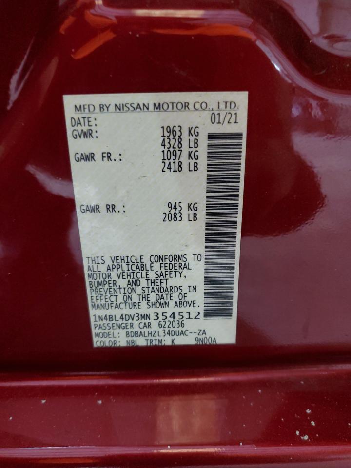 2021 Nissan Altima Sv VIN: 1N4BL4DV3MN354512 Lot: 64378745
