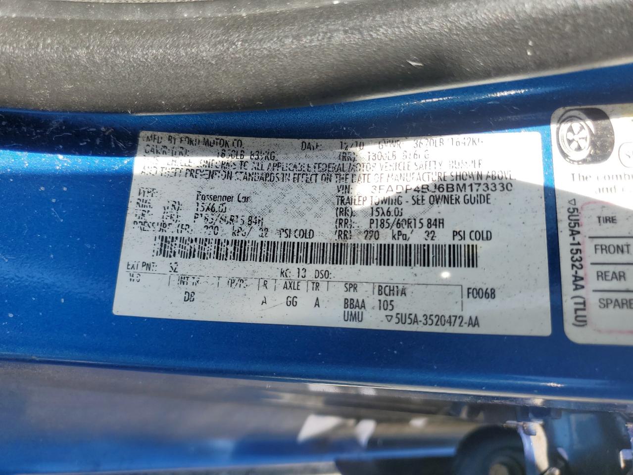 3FADP4BJ6BM173330 2011 Ford Fiesta Se