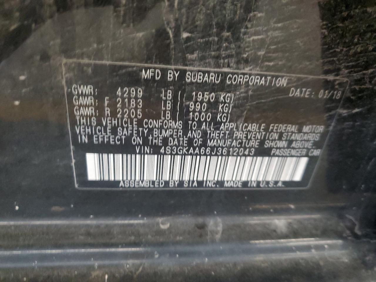 2018 Subaru Impreza VIN: 4S3GKAA66J3612043 Lot: 64434995