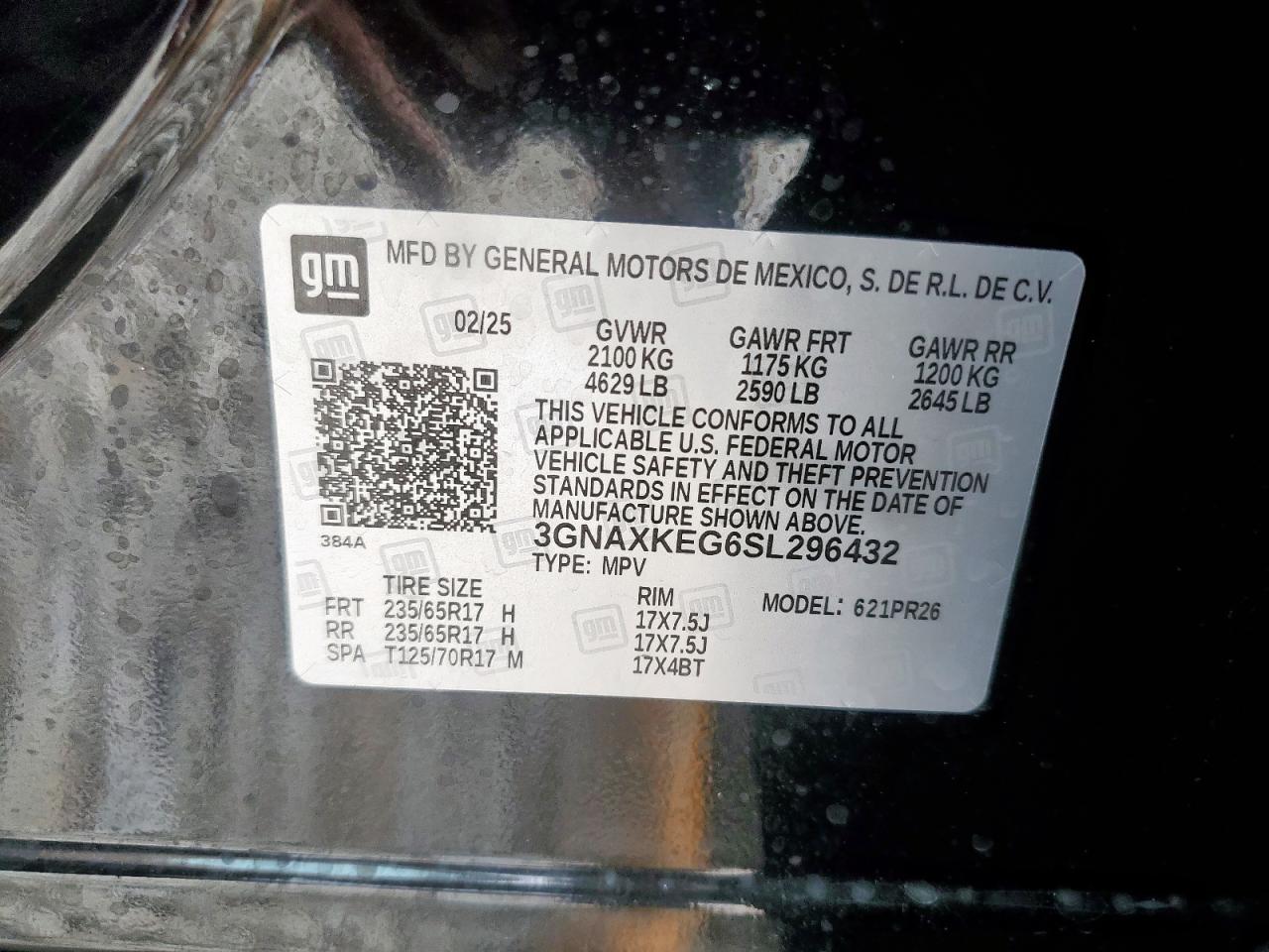 2025 Chevrolet Equinox Activ VIN: 3GNAXKEG6SL296432 Lot: 64700605