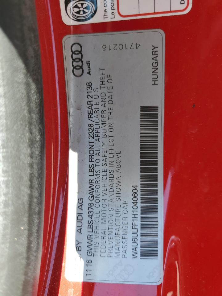 2017 Audi A3 Premium VIN: WAU6ULFF1H1040604 Lot: 63604855