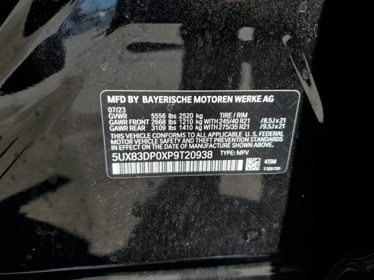 2023 BMW X3 M40I VIN: 5UX83DP0XP9T20938 Lot: 65966135