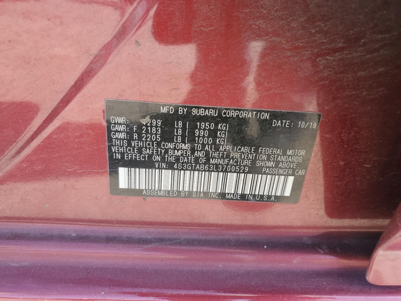 2020 Subaru Impreza VIN: 4S3GTAB63L3700529 Lot: 62965575