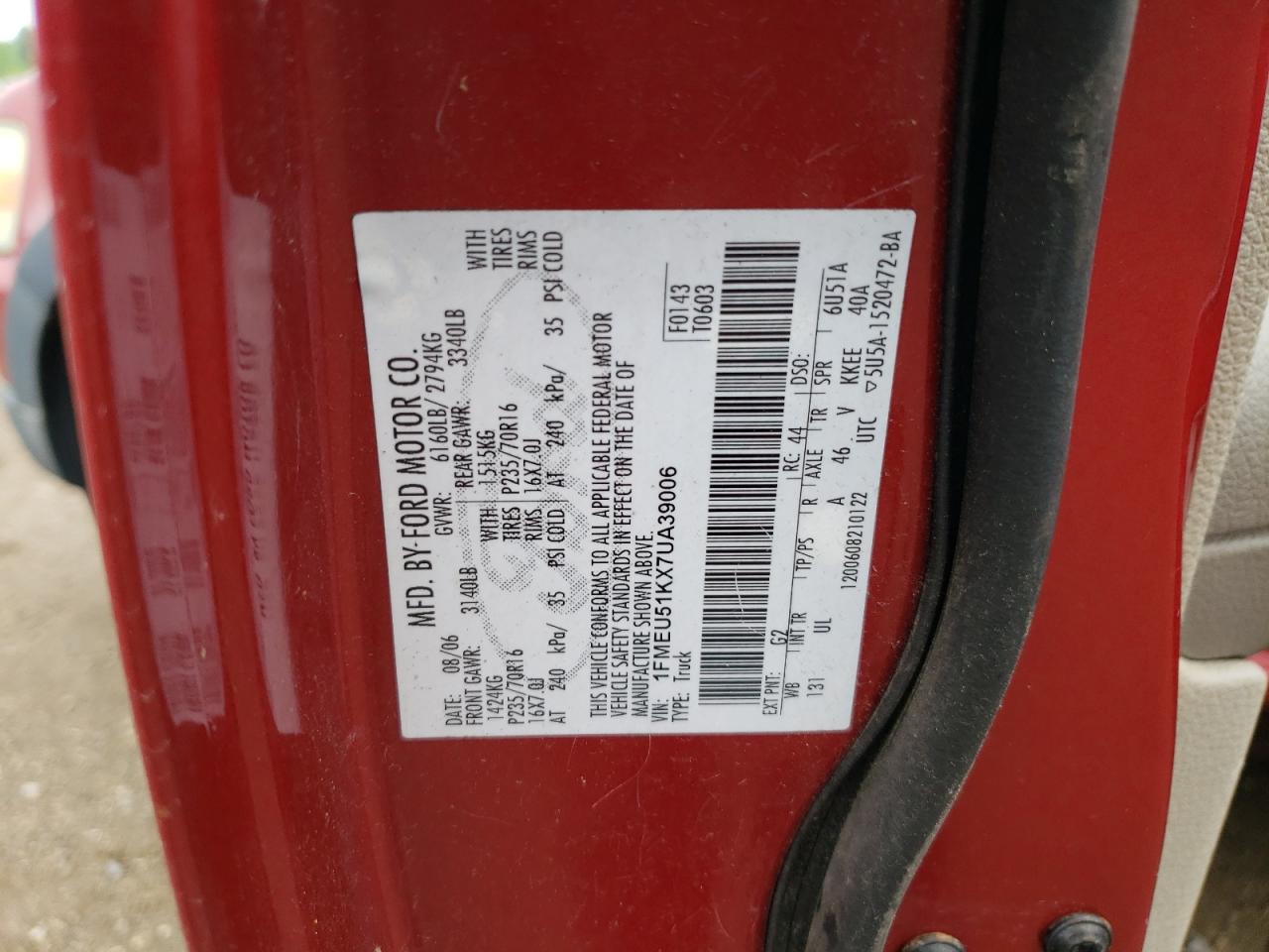2007 Ford Explorer Sport Trac Xlt VIN: 1FMEU51KX7UA39006 Lot: 63332175