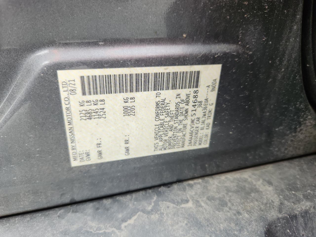 2021 Nissan Maxima Sv VIN: 1N4AA6CV5MC514688 Lot: 65329075