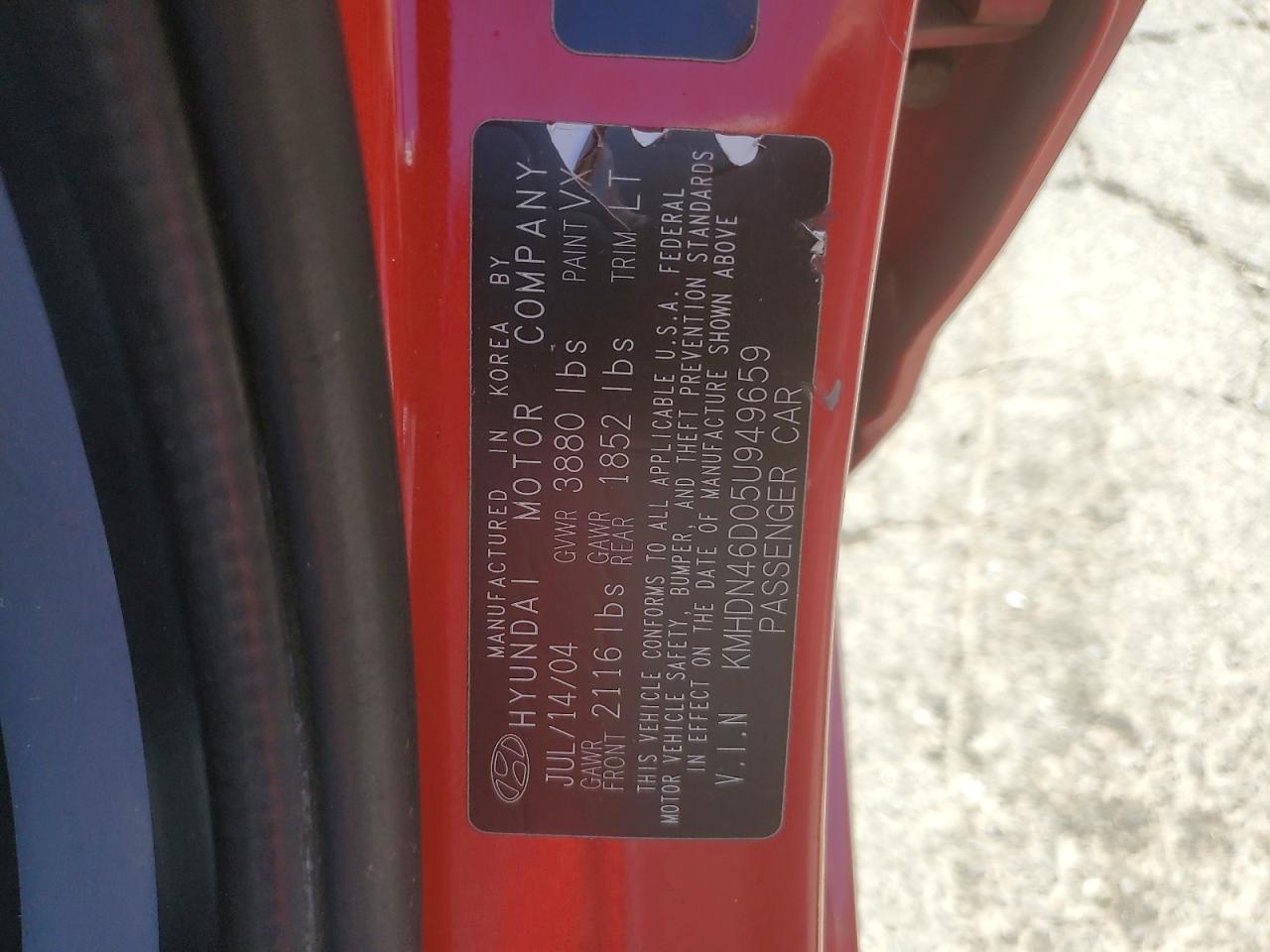 kmhdn46d05u949659 KMHDN46D05U949659 2005 Hyundai Elantra Gls