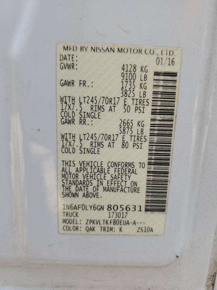 2016 Nissan Nv 2500 S VIN: 1N6AF0LY6GN805631 Lot: 63245615