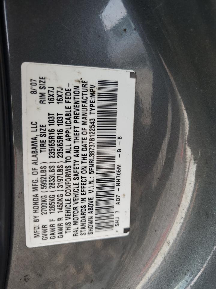2007 Honda Odyssey Exl VIN: 5FNRL38737B122543 Lot: 66991245